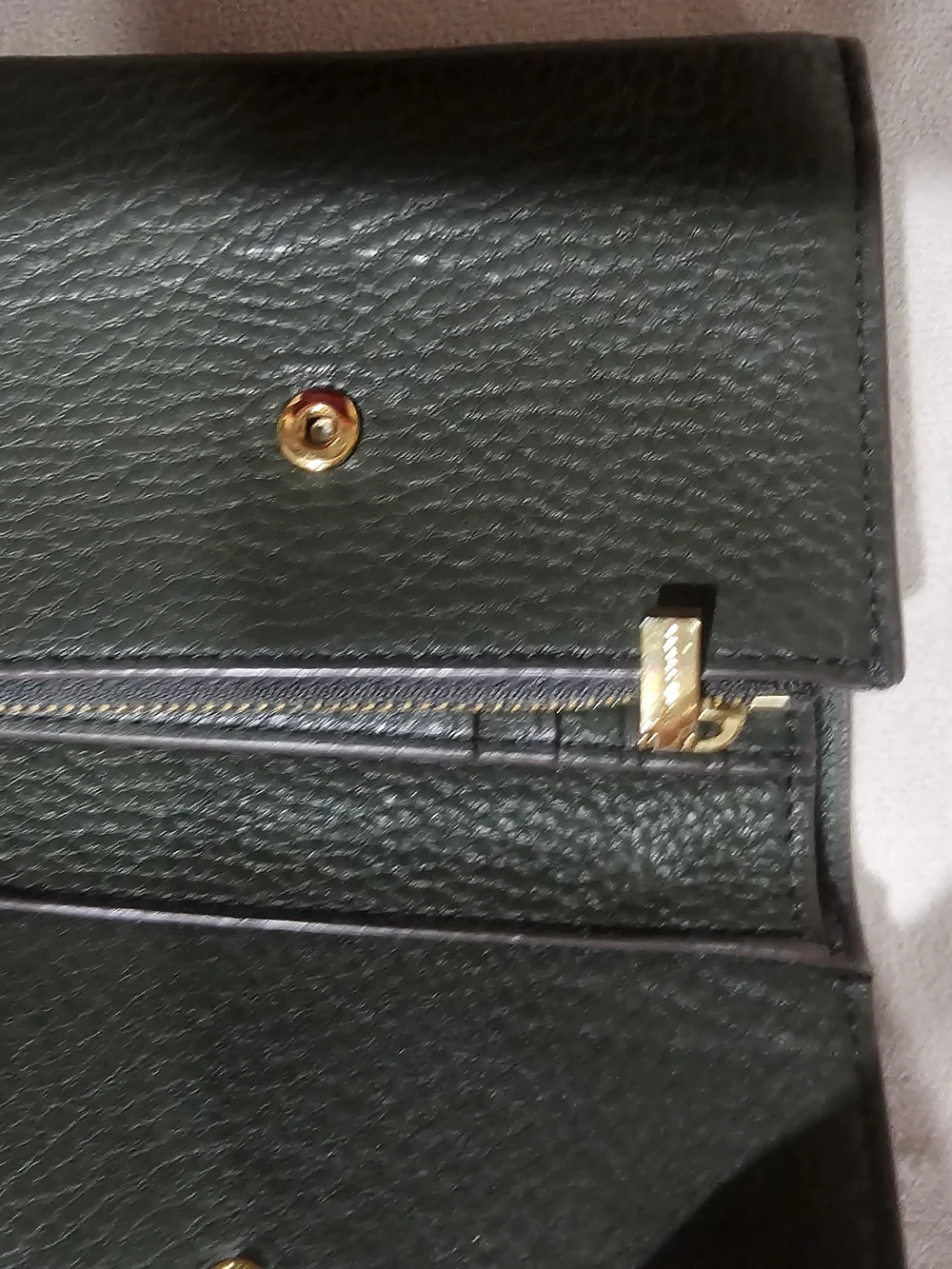 Tory Burch Dark Green Pebbled Leather Card Holder with Gold Logo